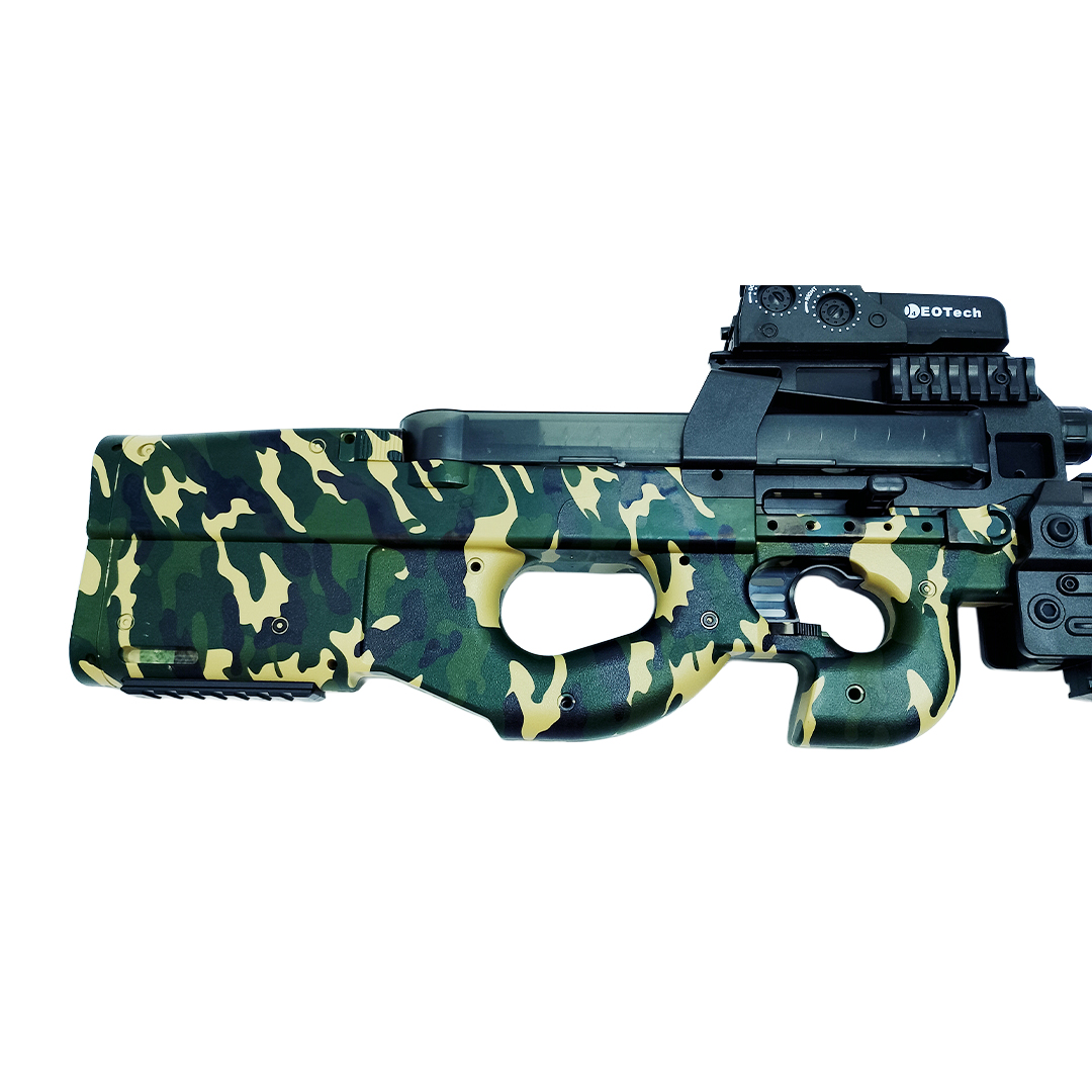 Submachine Gun P90 Camuflado Verde – Pistola eléctrica con balines de gel