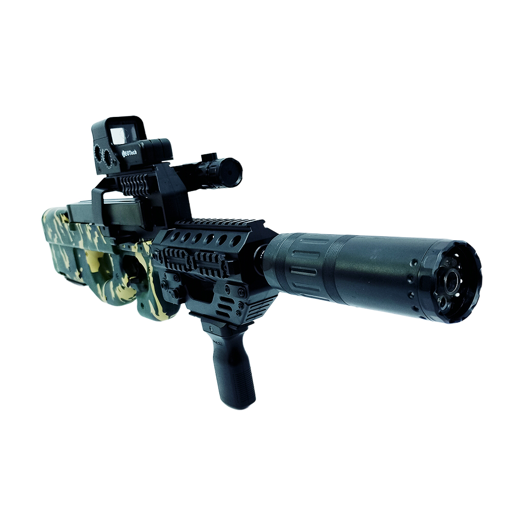 Submachine Gun P90 Camuflado Verde – Pistola eléctrica con balines de gel