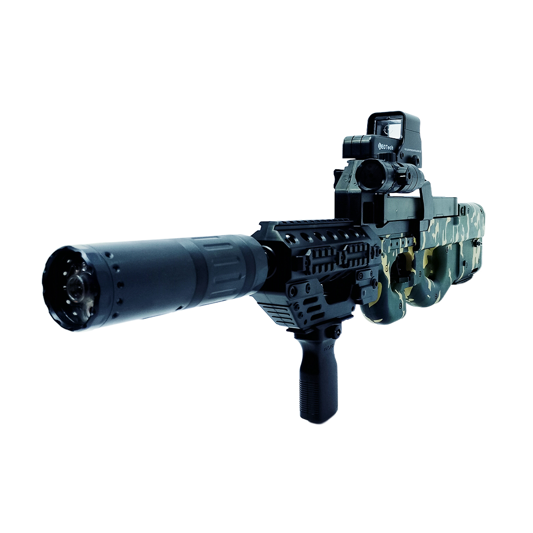 Submachine Gun P90 Camuflado Verde – Pistola eléctrica con balines de gel